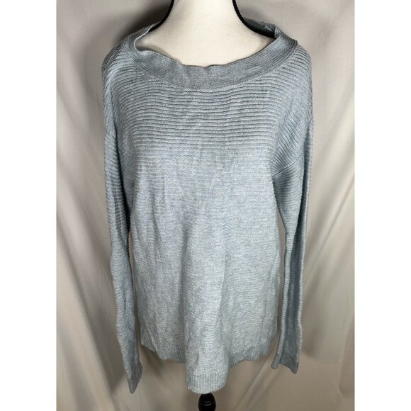 LOFT Light Blue Round Neck Wool Blend Sweater Women's Size Medium - Picture 1 of 8